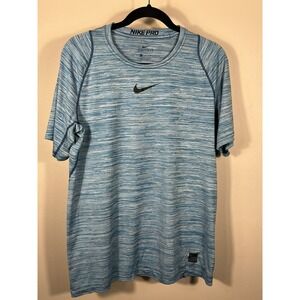 Nike Shirt Mens Large Blue Dri Fit Short Sleeve Pro Running Active Perform (O)
